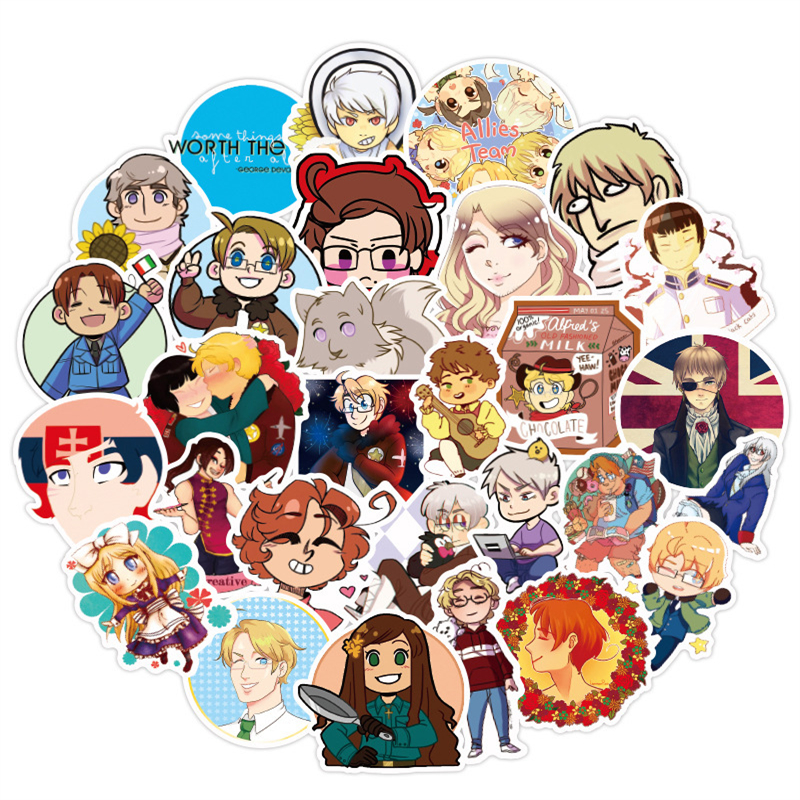 50PCS anime Axis Powers Hetalia Stickers APH Graffiti Kids Toy Skateboard car Motorcycle Bicycle Sticker Decals Wholesale