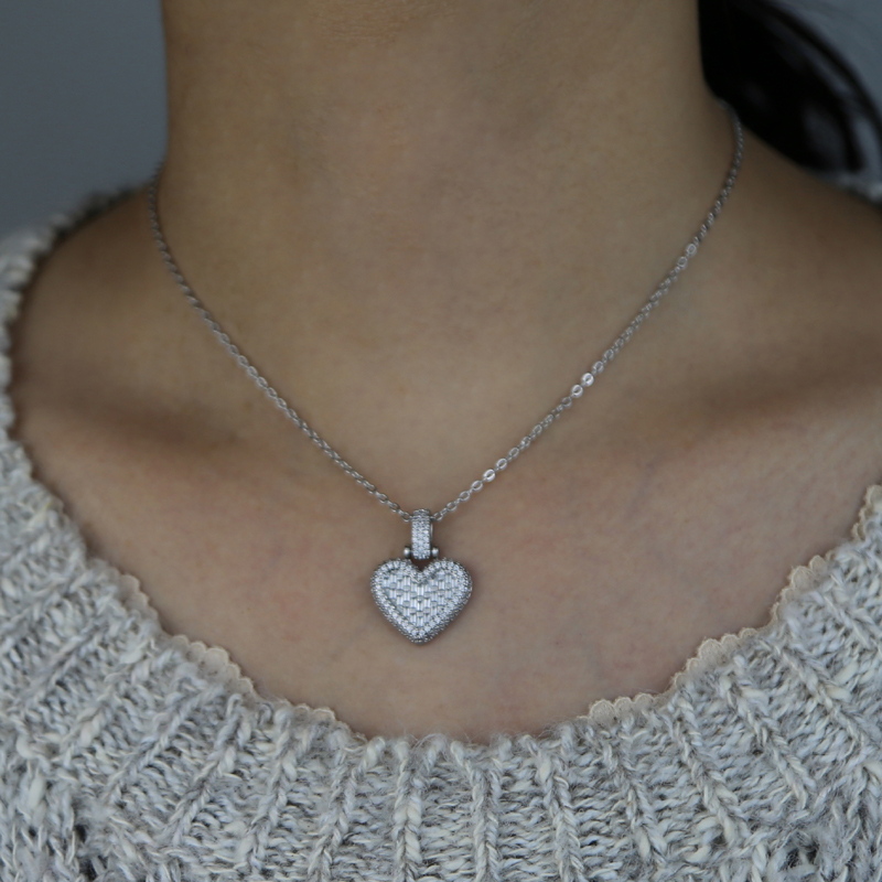 Iced Out Bling 5A CZ Heart pendant crystal Tennis Chain Fashion Necklace jewelry for women lady wedding party drop ship