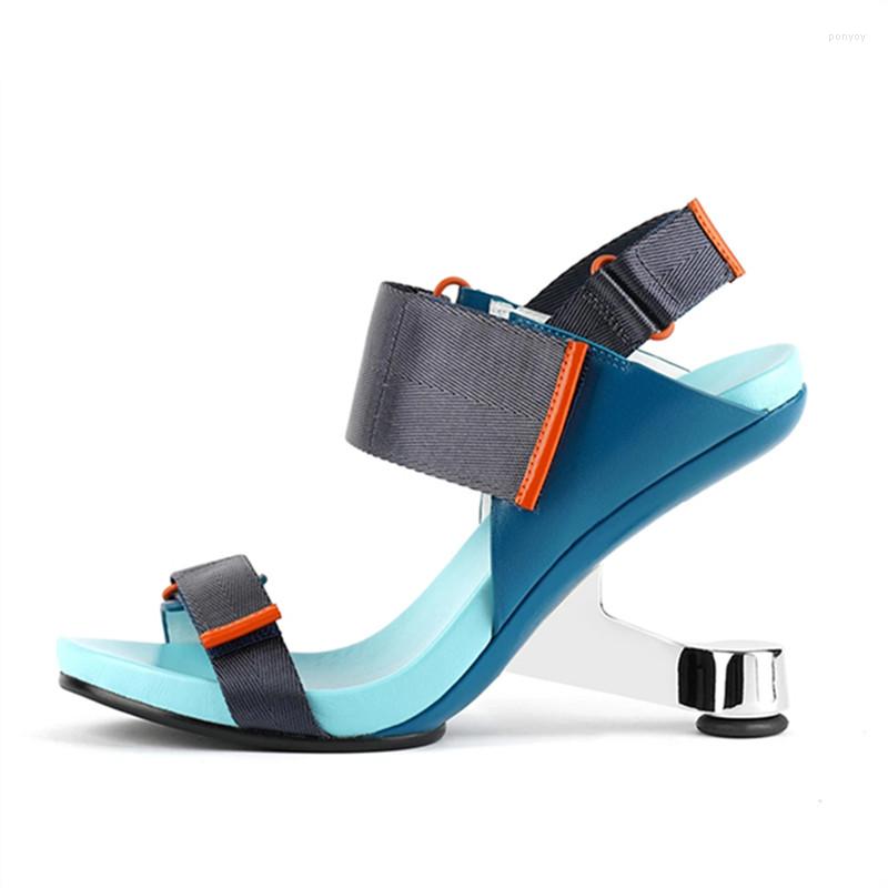 Sandals Designer Strange Metal Heel Women Mixed Color Wedge Shoes Woman Sandalias Feminina 8CM High Heels Sexy Pumps