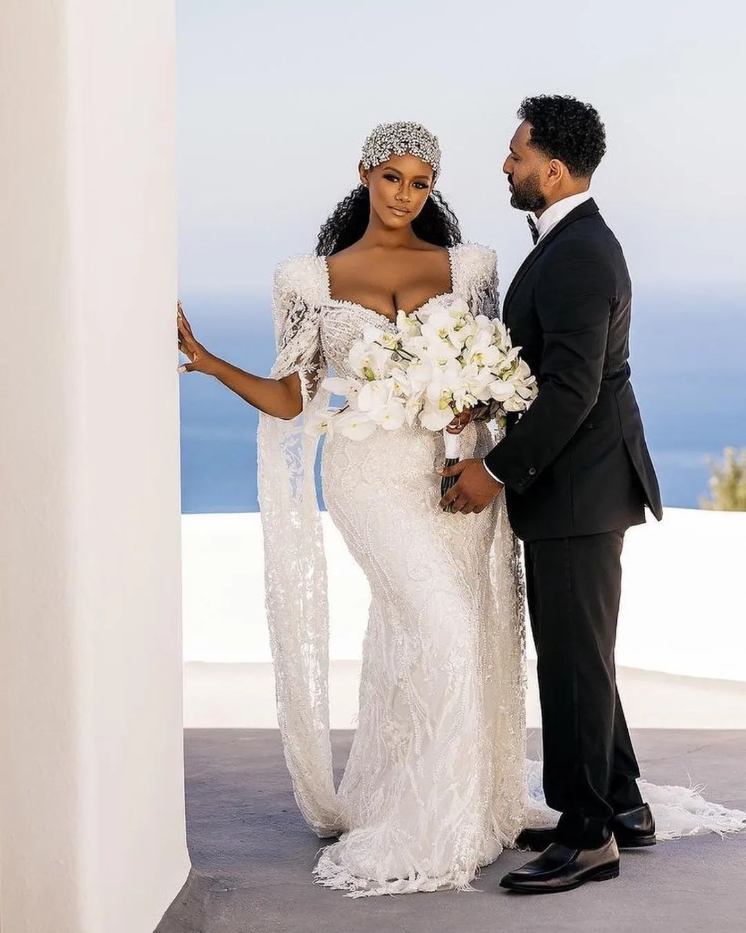 Arabic Beach White Mermaid Wedding Dress Luxury Pearl Sweetheart Trumpet Full Sleeve Lace Bridal Gowns Robe De Soiree