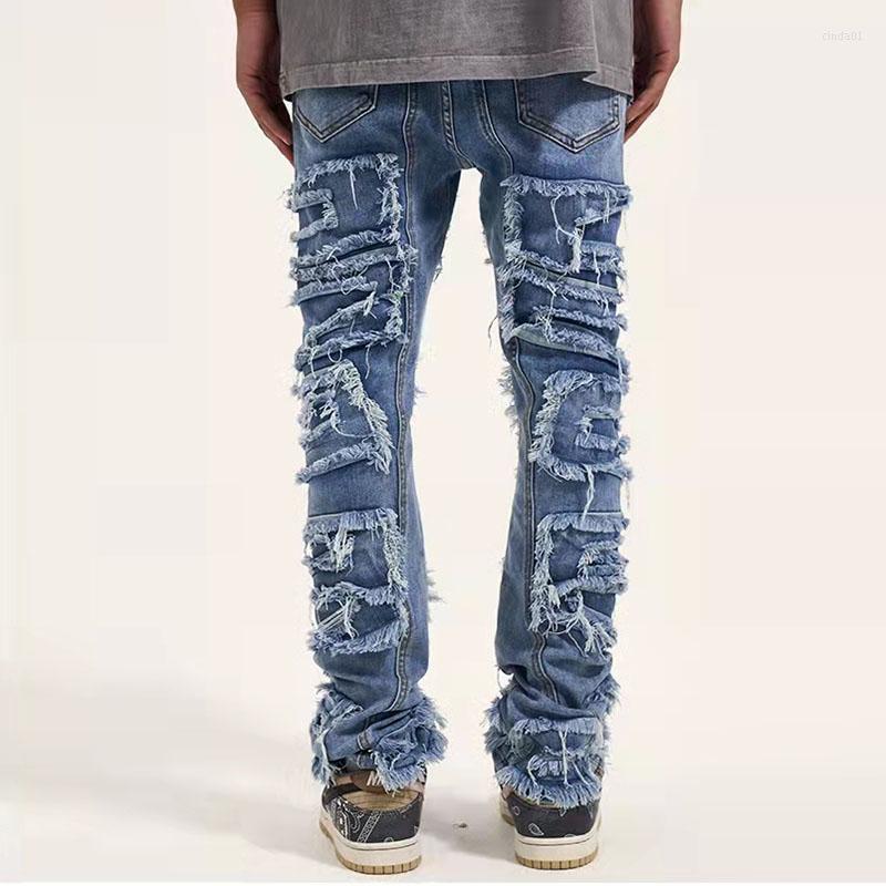 Men039s Jeans Denim Jean Retro Hole Ripped Distressed Straight Washed Harajuku Hip Hop Loose Trousers