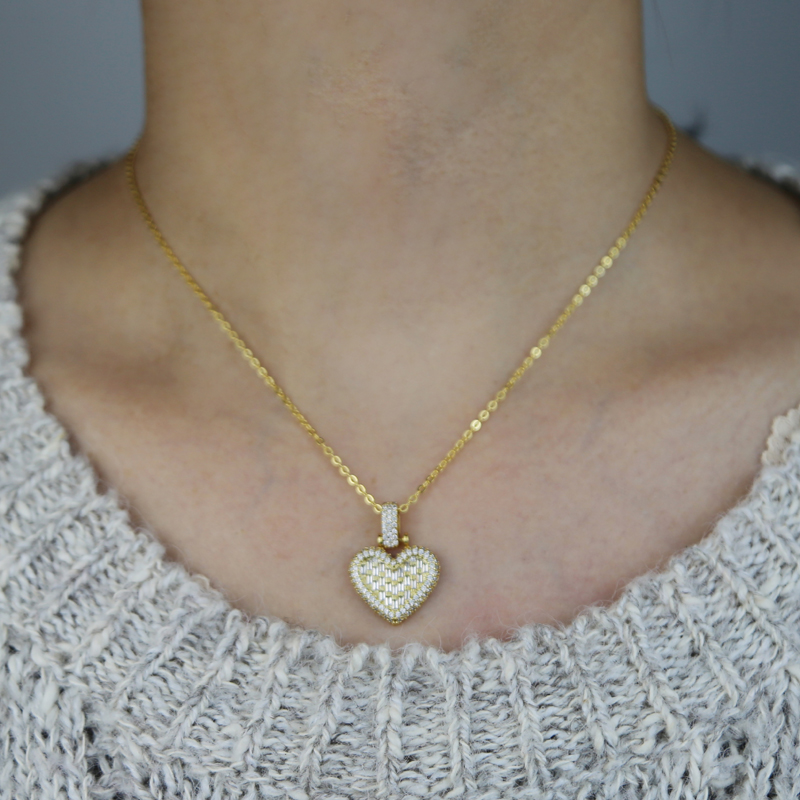 Iced Out Bling 5A CZ Heart pendant crystal Tennis Chain Fashion Necklace jewelry for women lady wedding party drop ship