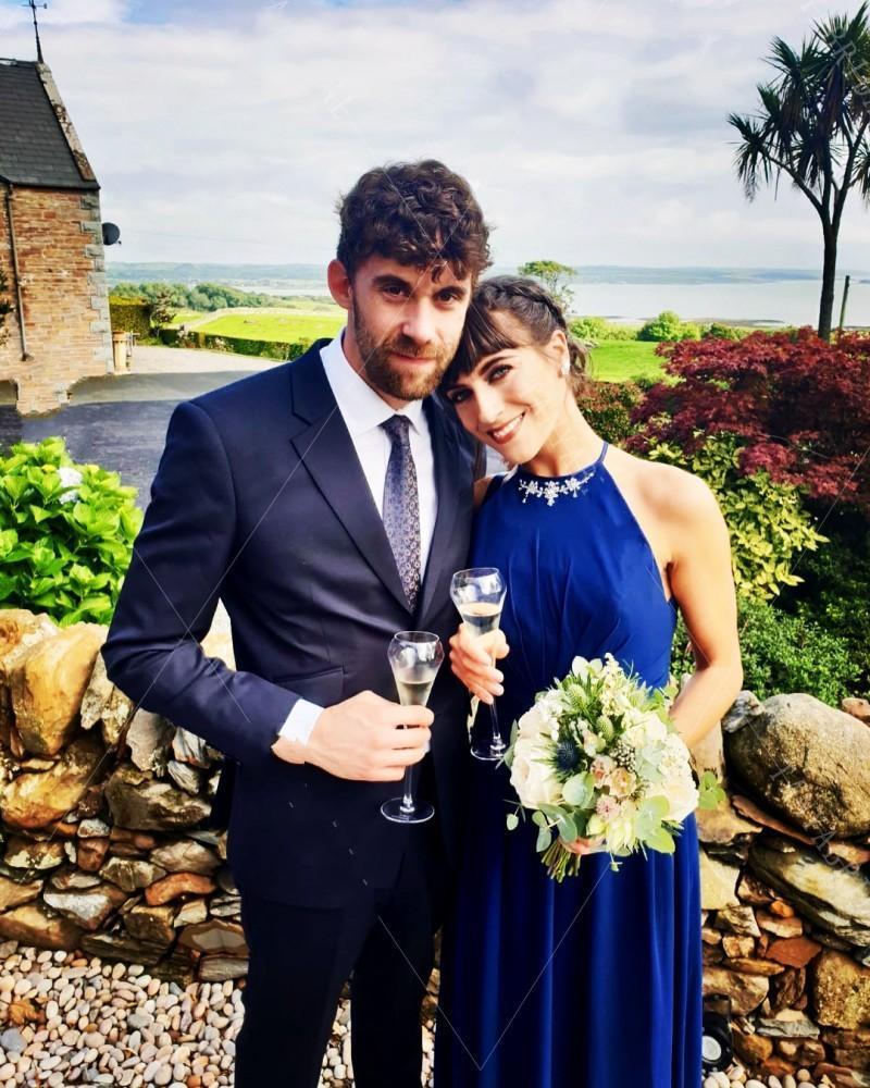 Royal Blue Bridesmaid Dresses Chiffon Halter Beaded Crystals or Length Custom Made Maid of Honor Gown Country Wedding Guest Wear