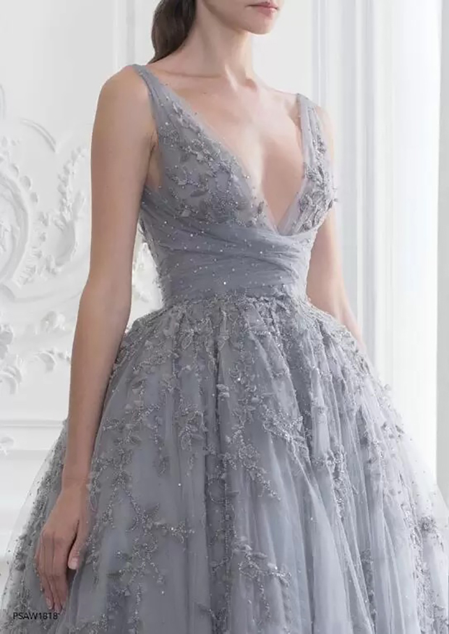 Prom Paolo Sebastian Dresses Lace Appliqued Rhinestones A Line Tea Length Evening Gowns Custom Made V Neck Tail Party Dress
