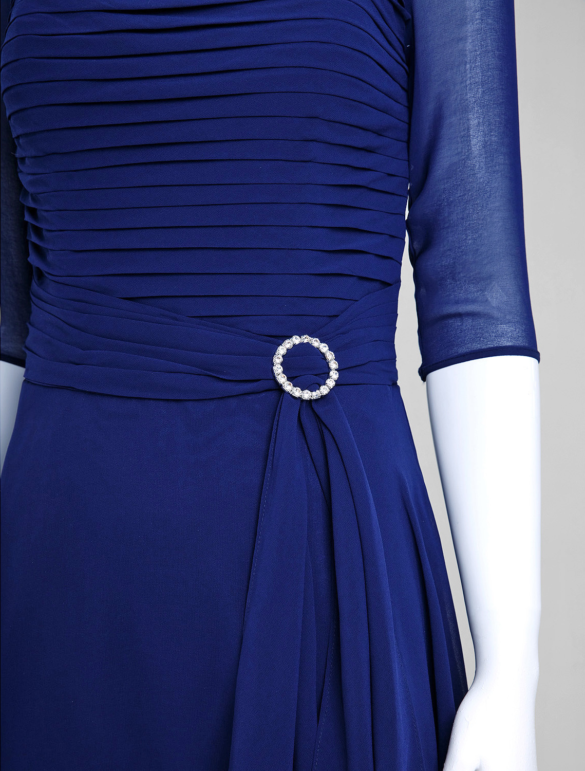 Royal Blue A-Line Mother of the Bride Dress Bateau Neck Tea Length Groom Guest Gowns Chiffon Half Illusion Sleeve with Ruched 2024 Robe De Soiree