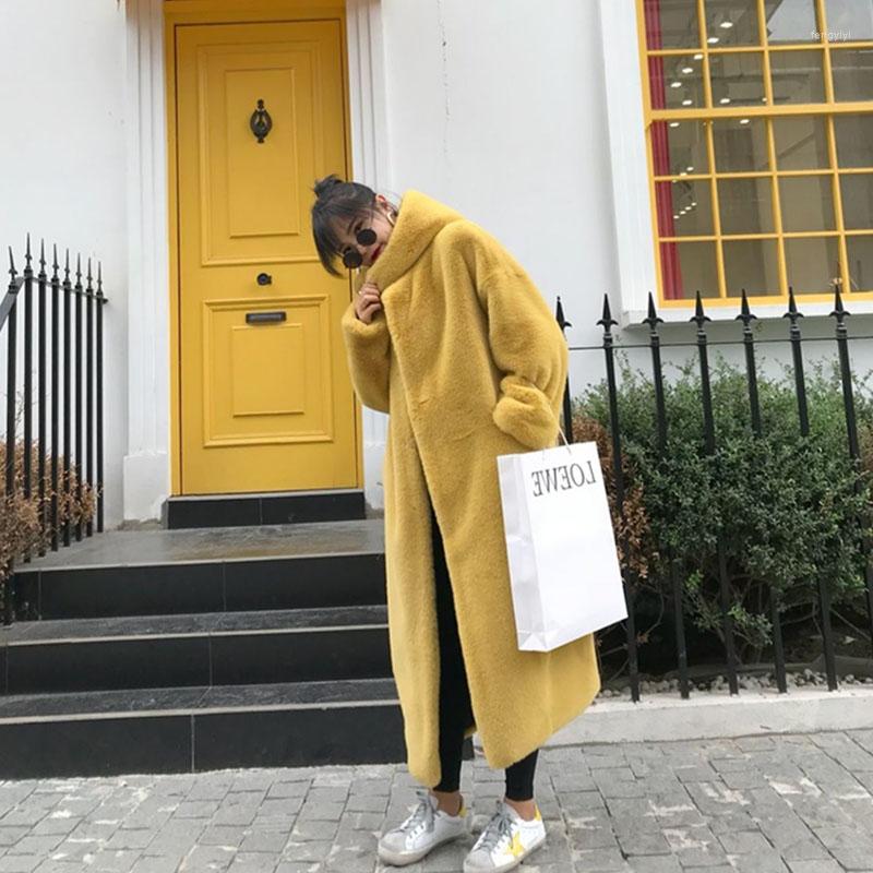 Women's Fur Women Elegant Faux Mink Coat Fluffy Autumn 2022 Basic Jackets Female Winter Fashion Korea High Quality With Hood