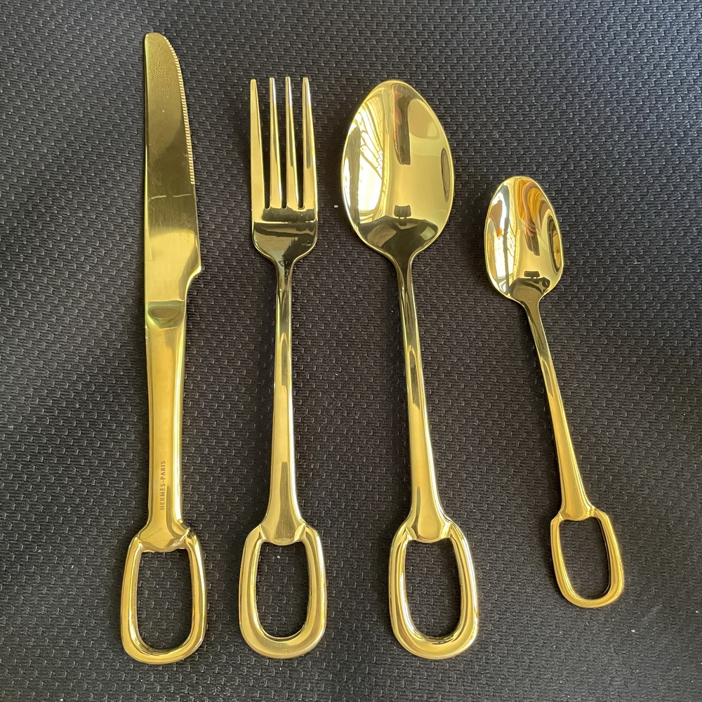 4pcs/set stainless steel hanging hole western 304 titanium plated steak knife fork coffee spoon tableware