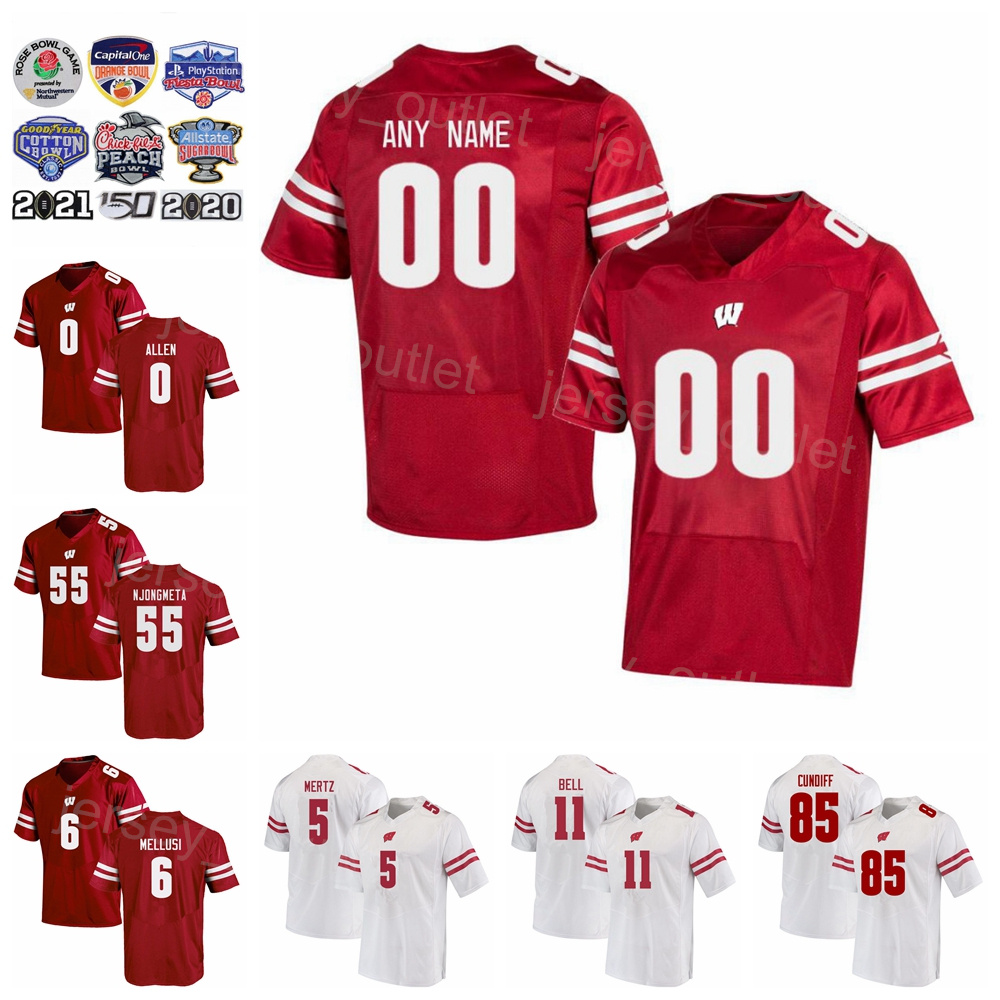 NCAA College Wisconsin Badgers Football 0 Braelon Allen Jersey 1 Chez Mellusi 11 Skyler Bell 55 Maema Njongmeta 85 Clay Cundiff 5 Graham Mertz Custom Name Number, White
NCAA College Wisconsin Badgers Football 0 Braelon Allen Jersey 1 Chez Mellusi 11 Skyler Bell 55 Maema Njongmeta 85 Clay Cundiff 5 Graham Mertz Custom Name Number, White