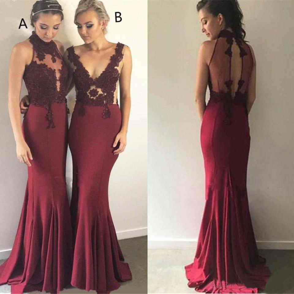 Burgundy Bridesmaid Dresses For Western Weddings High Neck Hollow Out Applique Lace Maid Of Honor Gowns Mermaid Evening Prom Vestidos
Burgundy Bridesmaid Dresses For Western Weddings High Neck Hollow Out Applique Lace Maid Of Honor Gowns Mermaid Evening Prom Vestidos