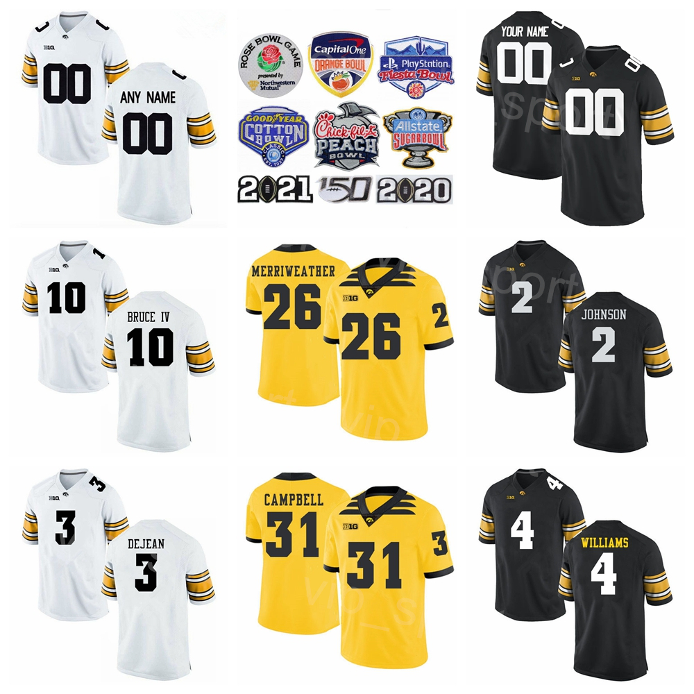 NCAA College Iowa Hawkeyes Football 4 Leshon Williams Jersey 10 Arland Bruce IV 31 Jack Campbell 3 Cooper DeJean 26 Kaevon Merriweather 2 Kaleb Johnson Black White, Yellow
NCAA College Iowa Hawkeyes Football 4 Leshon Williams Jersey 10 Arland Bruce IV 31 Jack Campbell 3 Cooper DeJean 26 Kaevon Merriweather 2 Kaleb Johnson Black White, Yellow