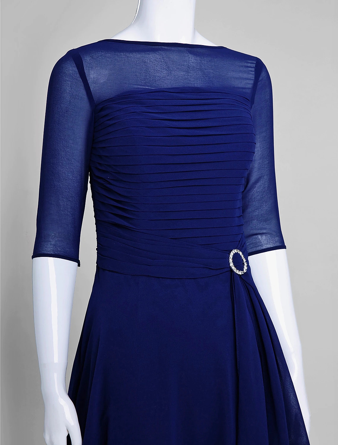 Royal Blue A-Line Mother of the Bride Dress Bateau Neck Tea Length Groom Guest Gowns Chiffon Half Illusion Sleeve with Ruched 2024 Robe De Soiree
