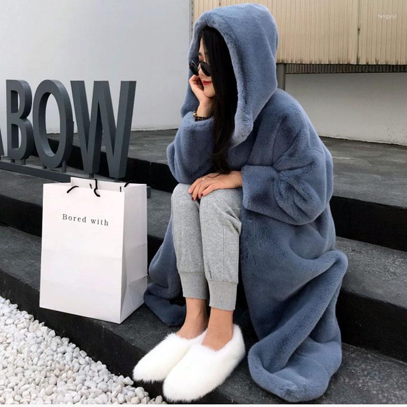 Women's Fur Women Elegant Faux Mink Coat Fluffy Autumn 2022 Basic Jackets Female Winter Fashion Korea High Quality With Hood