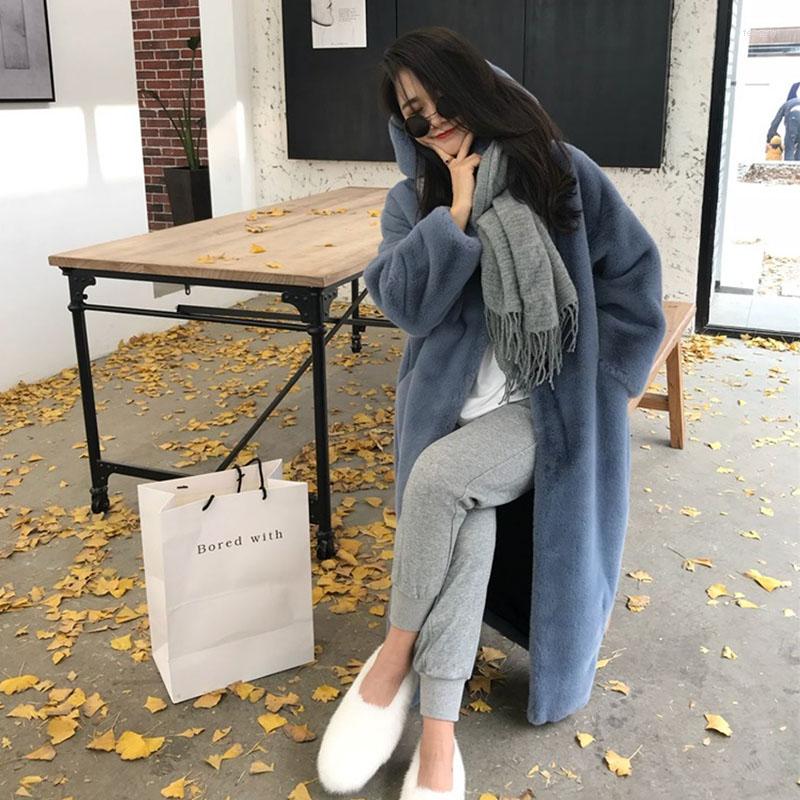 Women's Fur Women Elegant Faux Mink Coat Fluffy Autumn 2022 Basic Jackets Female Winter Fashion Korea High Quality With Hood