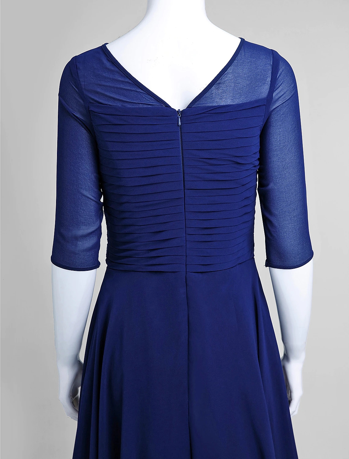 Royal Blue A-Line Mother of the Bride Dress Bateau Neck Tea Length Groom Guest Gowns Chiffon Half Illusion Sleeve with Ruched 2024 Robe De Soiree