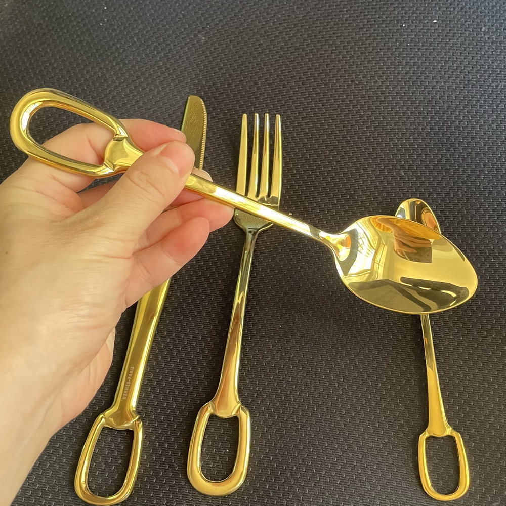 4pcs/set stainless steel hanging hole western 304 titanium plated steak knife fork coffee spoon tableware