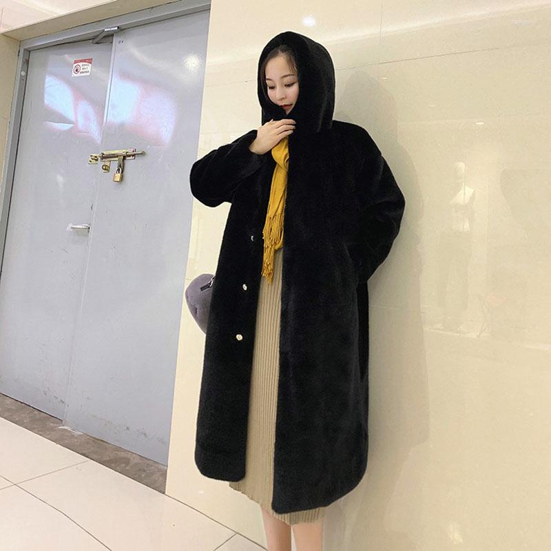 Women's Fur Women Elegant Faux Mink Coat Fluffy Autumn 2022 Basic Jackets Female Winter Fashion Korea High Quality With Hood