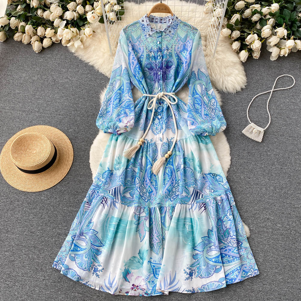 Floral Print Maxi Dress Women Summer Turn Down Neck Puff Sleeve Elegant Buttons Up Belt Boho Beach Long Dress 2023, Same as picture
Floral Print Maxi Dress Women Summer Turn Down Neck Puff Sleeve Elegant Buttons Up Belt Boho Beach Long Dress 2023, Same as picture