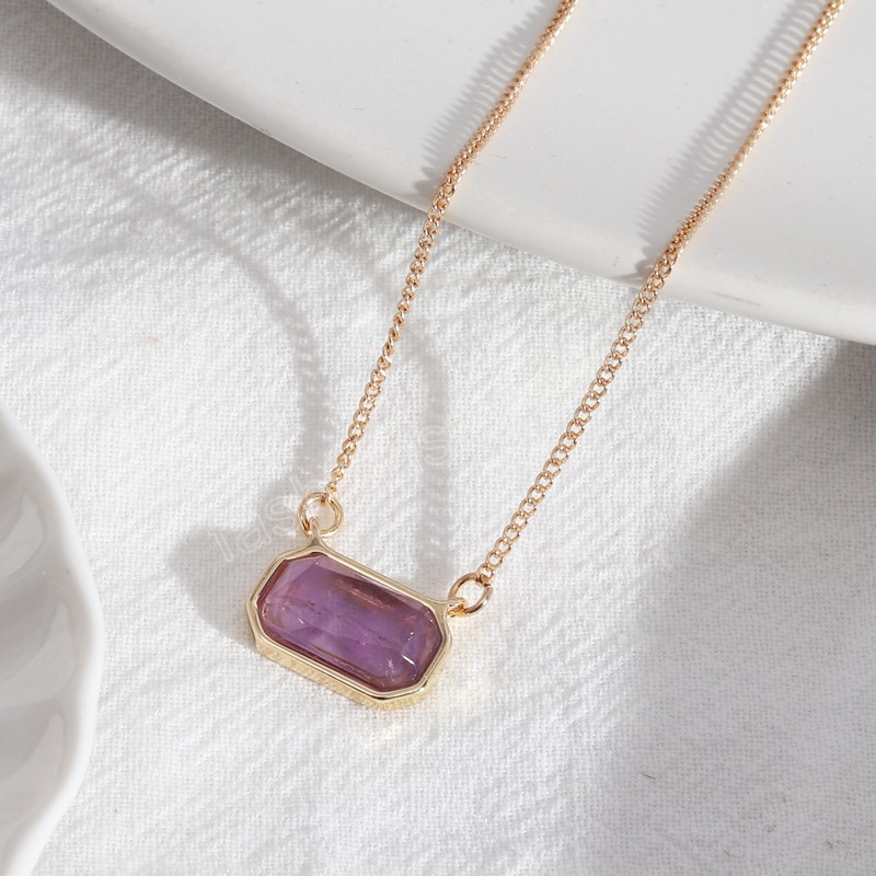 Sweet Candy Color Ins Style Natural Stone Pendant 18K Gold Plated Necklace for Women Gift