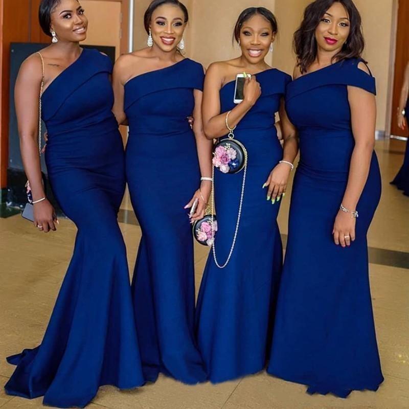 Sexy Royal Blue Mermaid Bridesmaid Dresses Wedding Guest One Shoulder Cap Sleeves Floor Length Plus Size Maid Of Honor Gowns