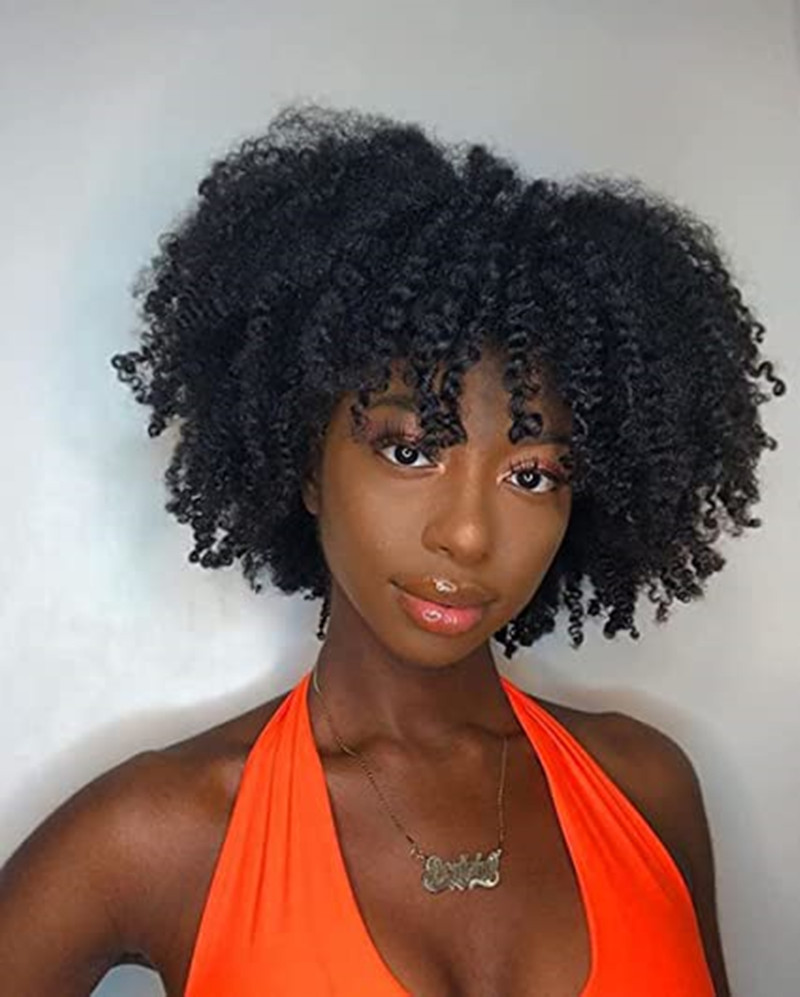 Short Kinky Curly human hair Wigs Black Side Part Wig Afro Curl natural Full Wigs for Women150% soft and comfortable Diva1