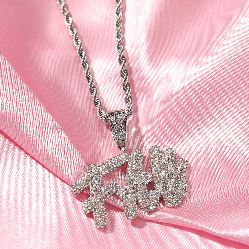 TopBling DIY A-Z Custom Name Letters Pendant Necklaces Shining Bling Colorful Zirconia For Men Women Gift with Twisted Rope Chain