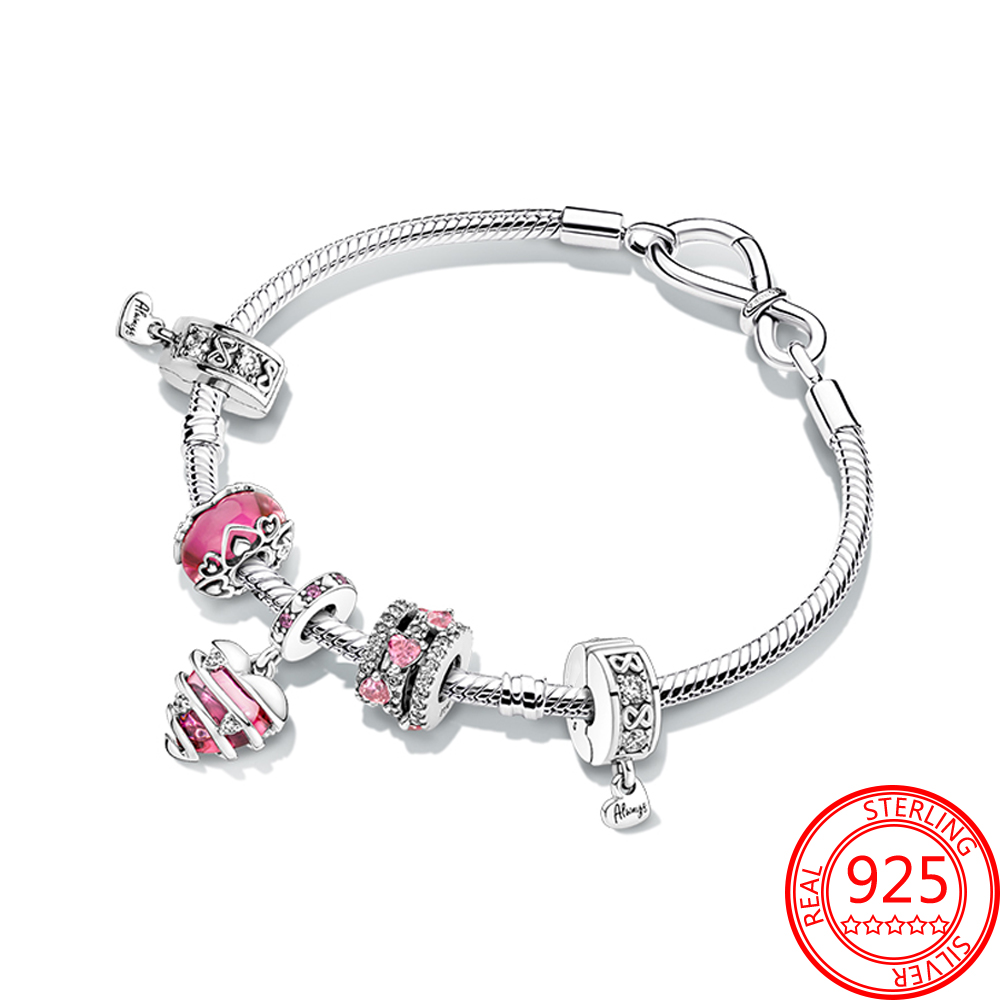 The New Popular 925 Sterling Silver Charm Bracelet Romantic Rotation Love Pendant Pink Glass Bead Bracelet Suits Valentine's Day Gift Fashion Accessories
The New Popular 925 Sterling Silver Charm Bracelet Romantic Rotation Love Pendant Pink Glass Bead Bracelet Suits Valentine's Day Gift Fashion Accessories