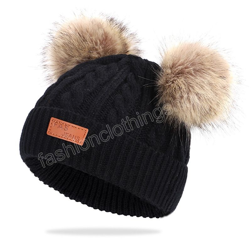 14 Styles Winter Boys Girls Knitted Hat Beanies Thick Baby Cute Double Hair Ball Crochet Cap Infant Toddler Warm Caps Boy Girl Pom Poms Warmer Hats
