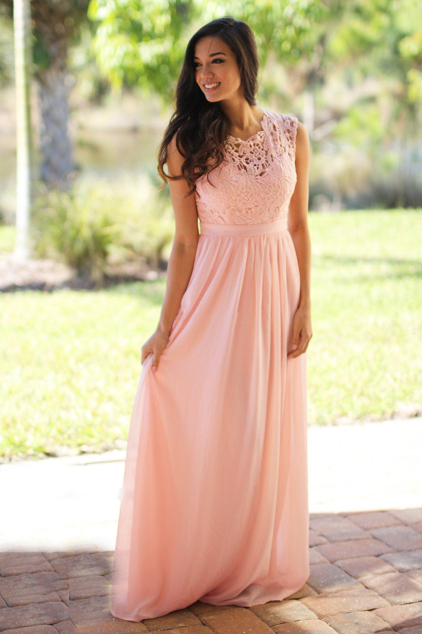 Long Pink Bridesmaid Dresses Lace Top Chiffon Skirt or Length Fashion Design Party Gowns vestido festa de casamento