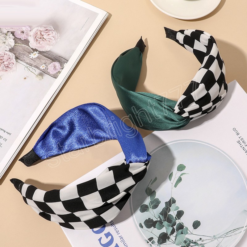 Korean Patchwork Headbands Womens Hair Bands Ribbon Hairband Green Head Band Hair Accessories for Women Girls