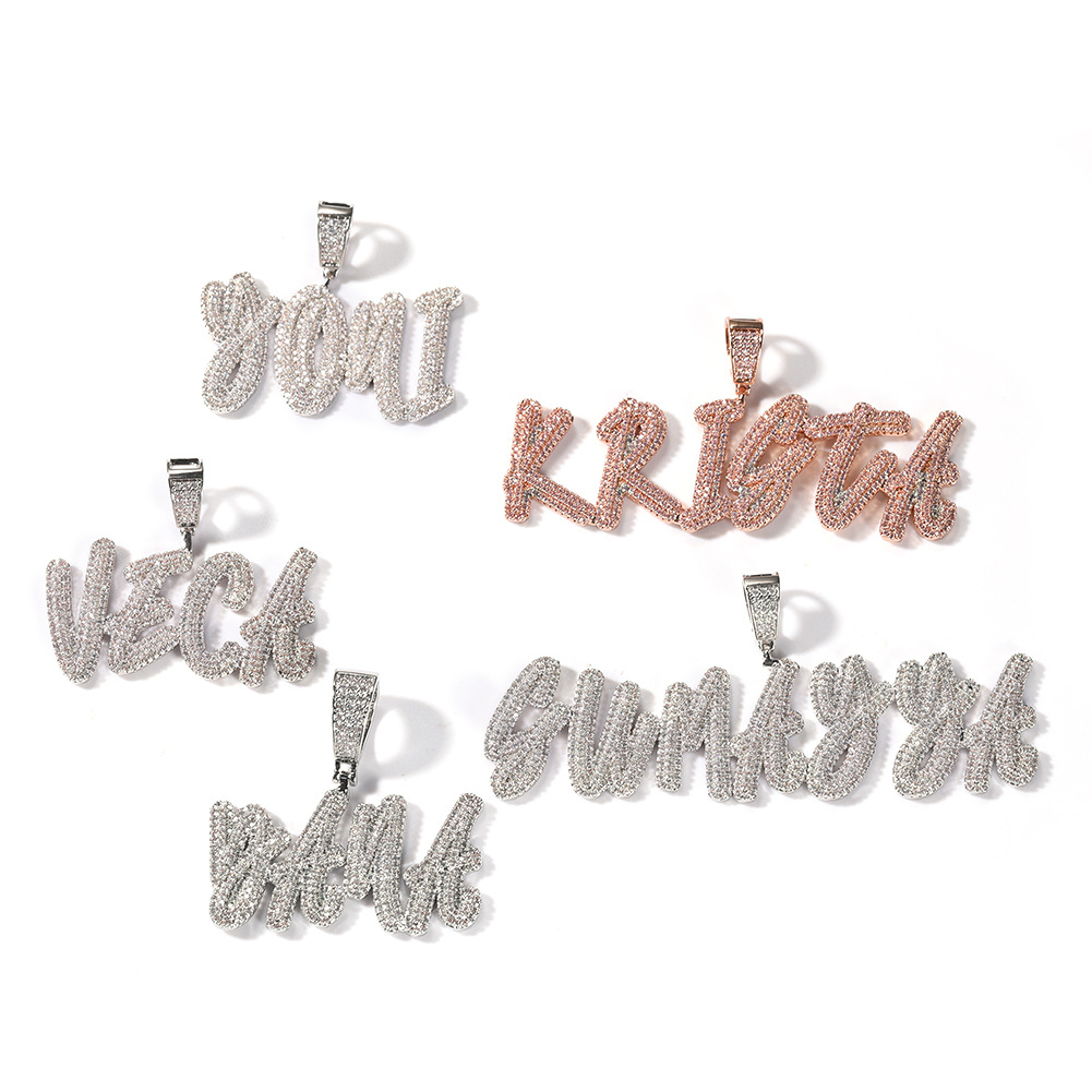 TopBling DIY A-Z Custom Name Letters Pendant Necklaces Shining Bling Colorful Zirconia For Men Women Gift with Twisted Rope Chain