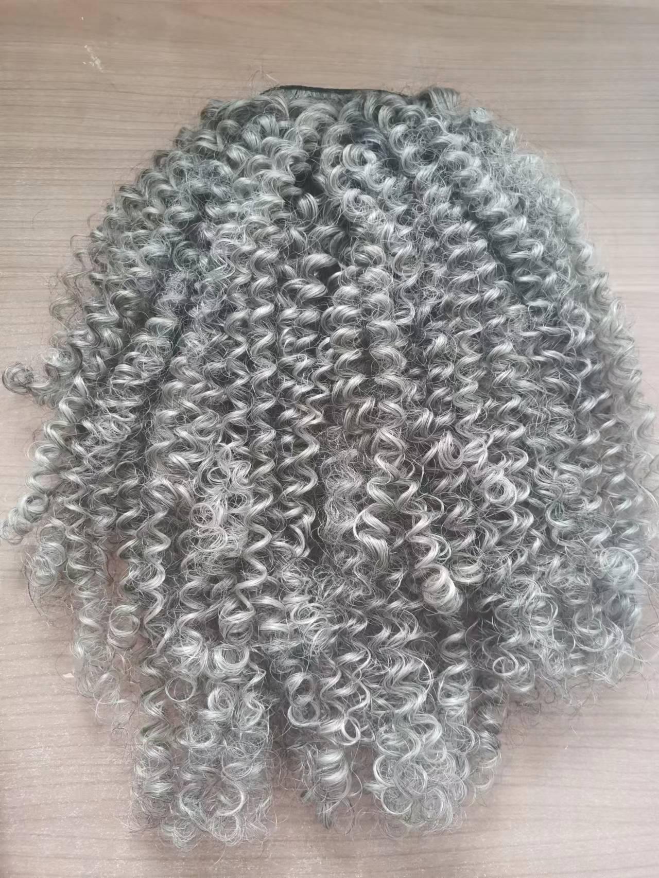 Silver grey drawstring kinky curly ponytail hairpiece Long high wraps clip in human hair gray pony tail hairpiece 140g 20" 1pcs