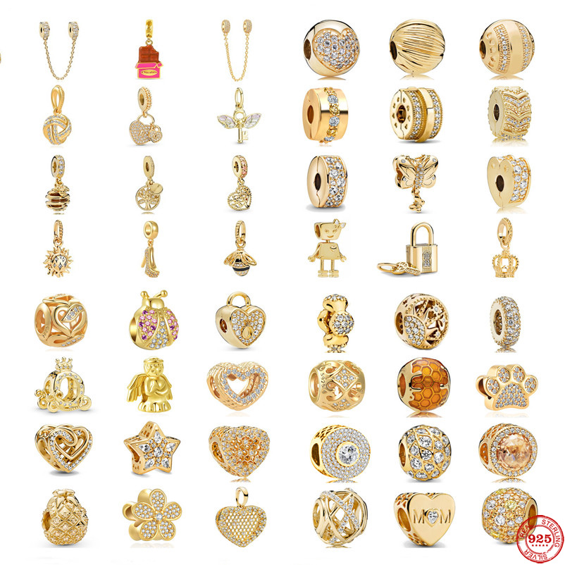 925 Sterling Silver Dangle Charm Women Beads High Quality Jewelry Gift Wholesale Metal Zirconia Sparkling Gold Bead Fit Charms Bracelet DIY