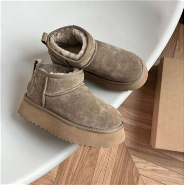 Winter Ultra Mini Platform Boot Designer Ankle Snow Fur Boot Brown Australia Warm Booties For Woman Real Leather EU35-43