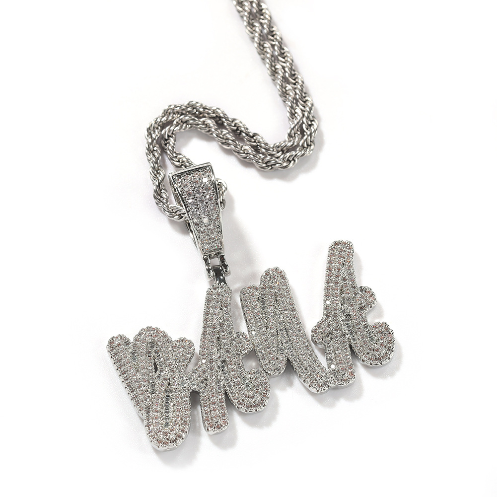TopBling DIY A-Z Custom Name Letters Pendant Necklaces Shining Bling Colorful Zirconia For Men Women Gift with Twisted Rope Chain