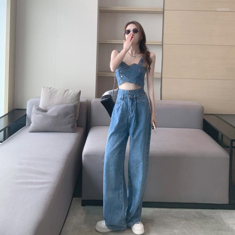 Women' Two Piece Pants Women 2022 Summer Sets Retro Female Sexy Spaghetti Strap Camisole Short Tops High Waist Straight-leg Jeans 2 Suit, Set
Women' Two Piece Pants Women 2022 Summer Sets Retro Female Sexy Spaghetti Strap Camisole Short Tops High Waist Straight-leg Jeans 2 Suit, Set