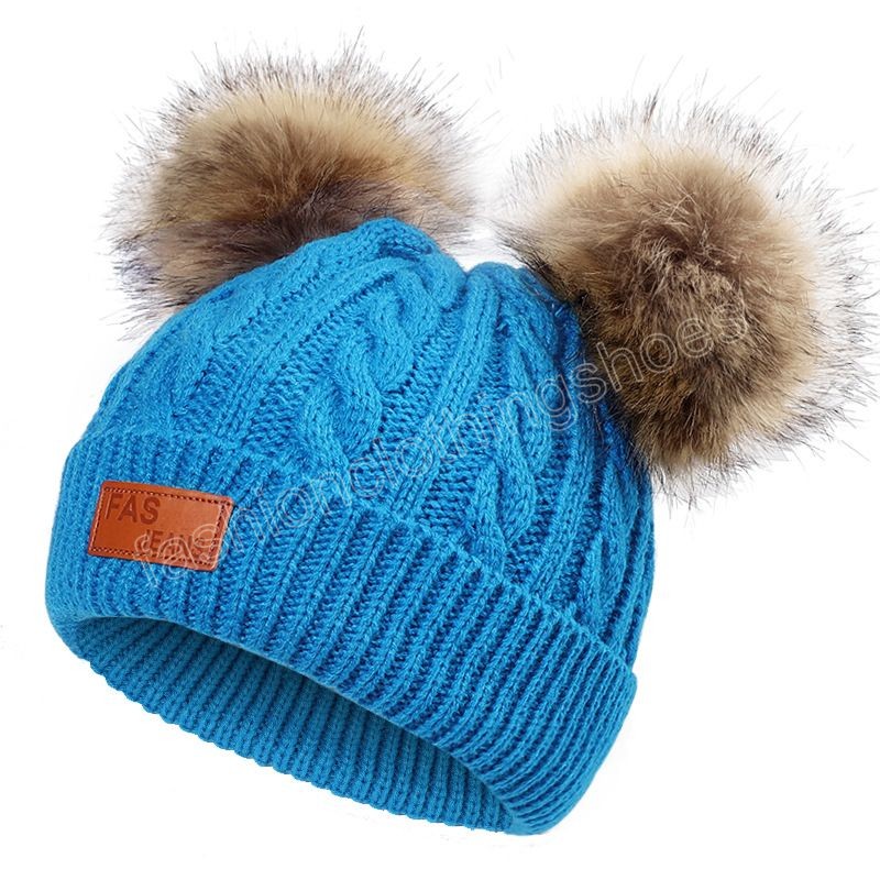 14 Styles Winter Boys Girls Knitted Hat Beanies Thick Baby Cute Double Hair Ball Crochet Cap Infant Toddler Warm Caps Boy Girl Pom Poms Warmer Hats