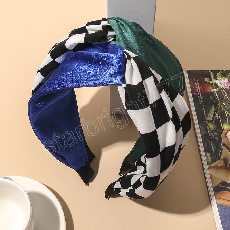 Korean Patchwork Headbands Womens Hair Bands Ribbon Hairband Green Head Band Hair Accessories for Women Girls