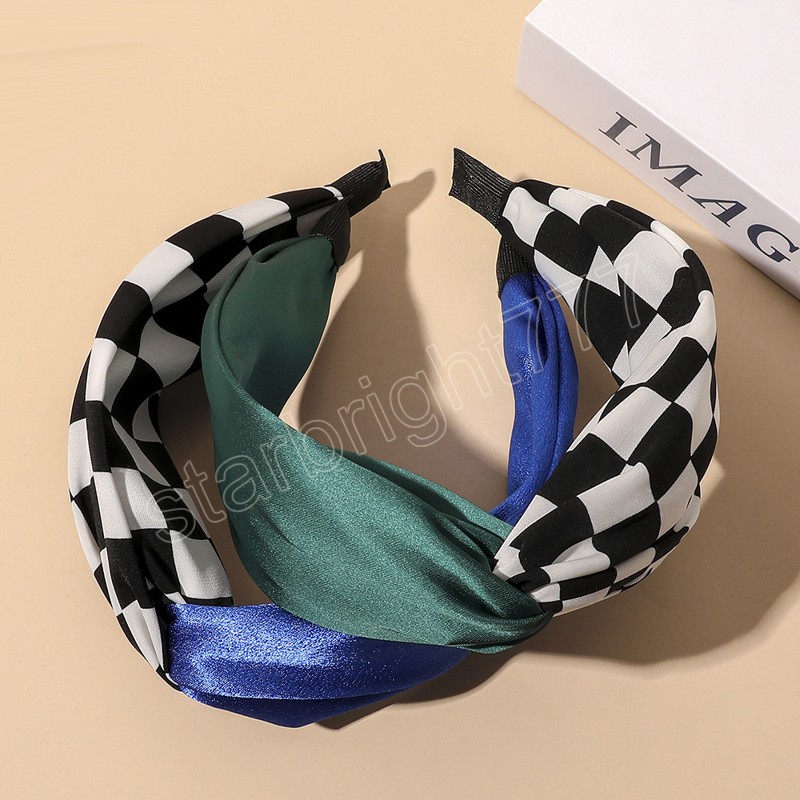 Korean Patchwork Headbands Womens Hair Bands Ribbon Hairband Green Head Band Hair Accessories for Women Girls