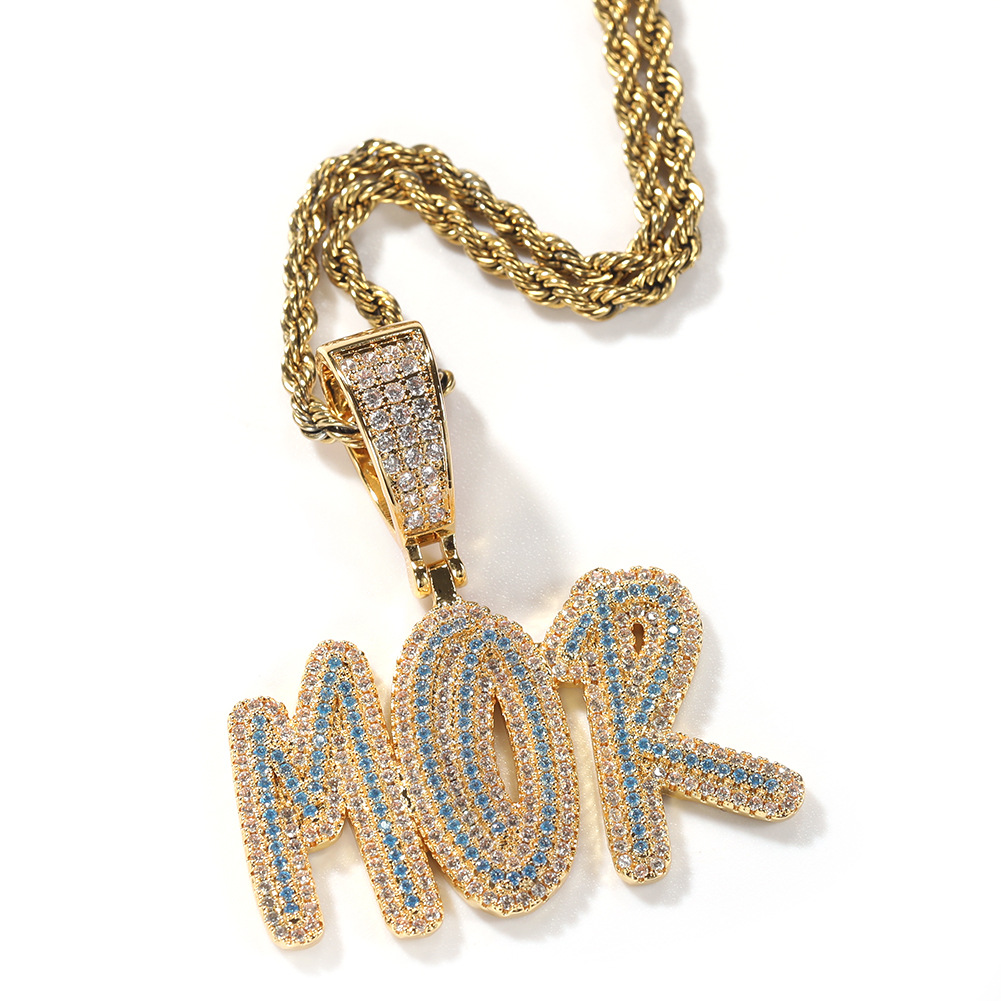TopBling DIY A-Z Custom Name Letters Pendant Necklaces Shining Bling Colorful Zirconia For Men Women Gift with Twisted Rope Chain