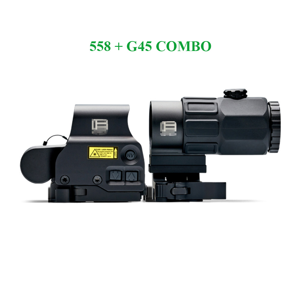 Tactical G45 5X Magnifier Scope with 558 Red Green Dot Sight Combo Holographic Hybrid Optics G45.STS Switch to Side QD Mount for Hunting Rifle