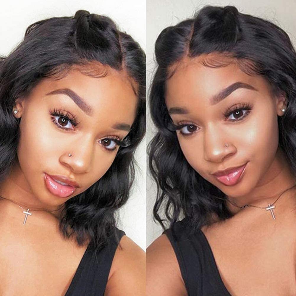 Natural wave bob full lace human hair wigs 360 pre plucked hd transparent silk topper closure frontal wig 12inch 150% natural color unprocessed