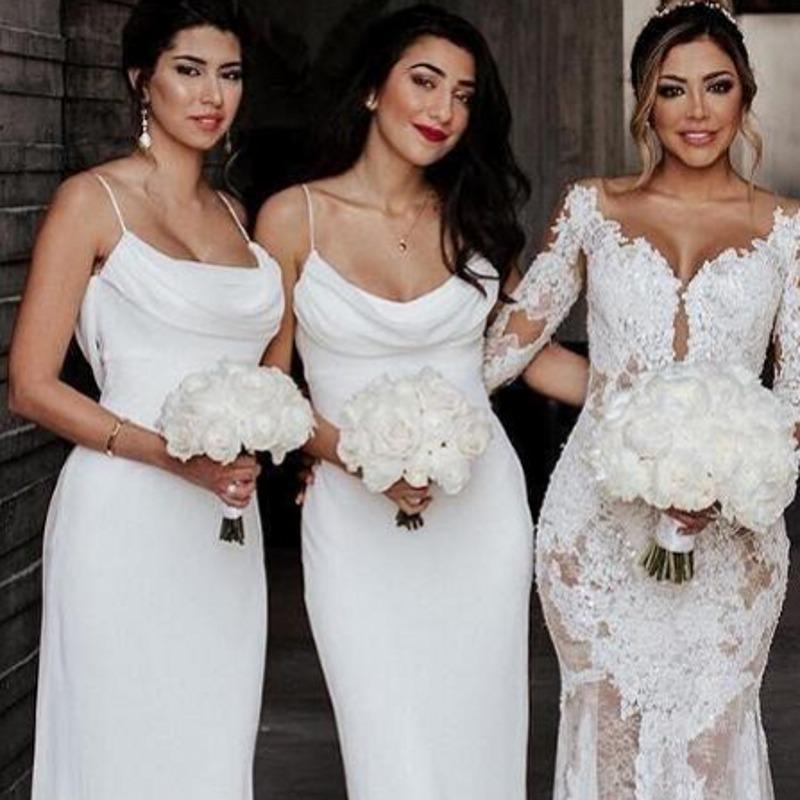 White Sexy Spaghetti Straps Bridesmaid Dresses Summer Beach Wedding Guest Party Gowns or Length Backless Maid Of Honor Dress