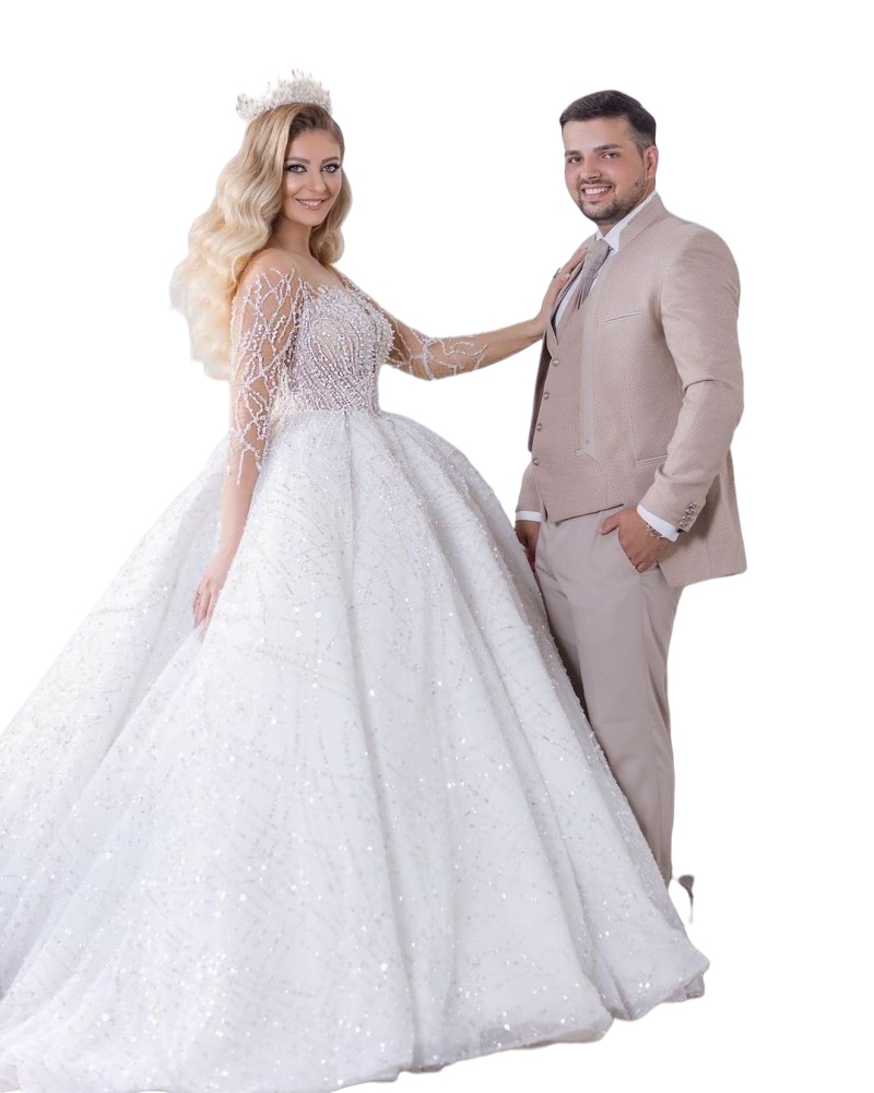 Princess Dubai a-line Wedding Dresses 2023 Gillter Sequin Long Sleeves France cathedral train Bridal Gowns Lace-Up robes de mariage