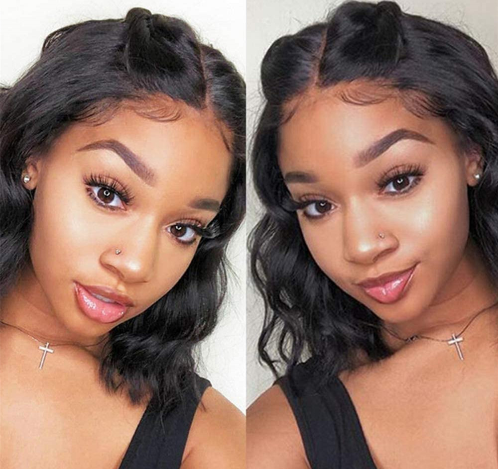 Natural wave bob full lace human hair wigs 360 pre plucked hd transparent silk topper closure frontal wig 12inch 150% natural color unprocessed