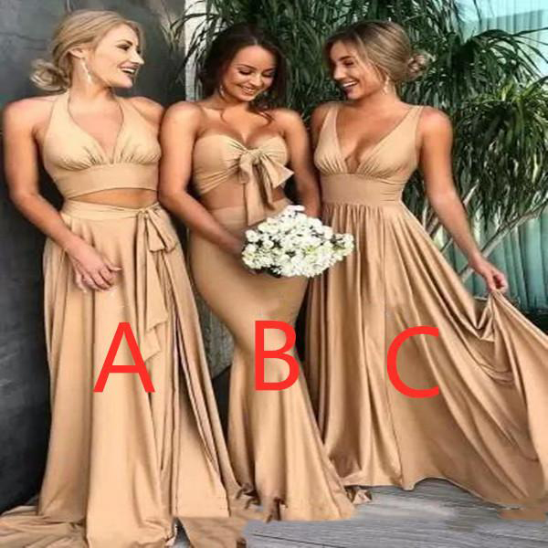 Bridesmaid Dresses with split V Neck Long Maid of Honor Gowns Plus Size Wedding prom party Guest Wears
