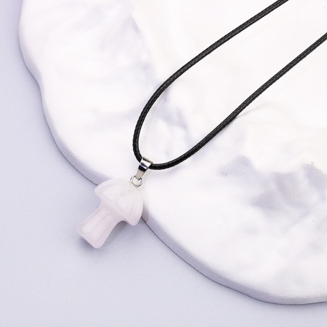 Natural Gem Stone Quartz Crystal Amethyst Tiger Eye Hand Carved 2cm Mushroom Pendant Necklace For Women Jewelry