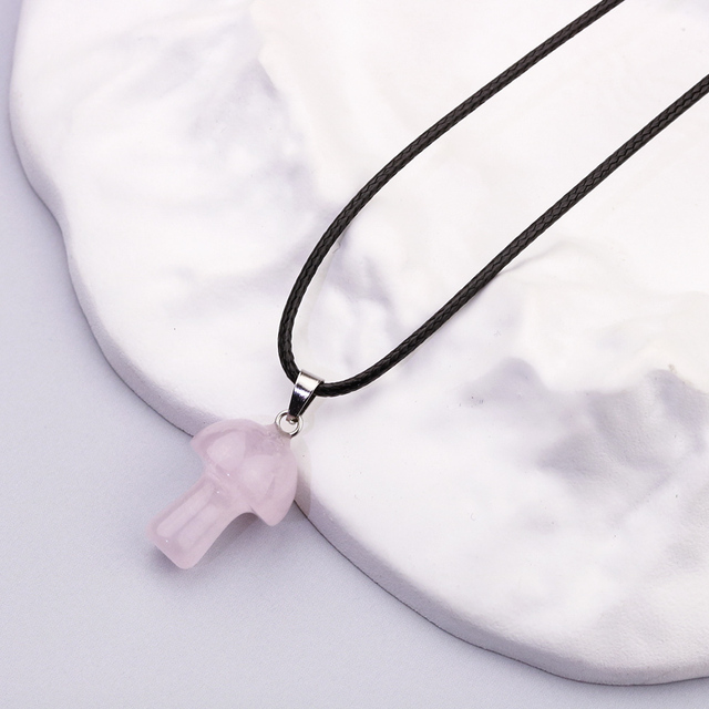 Natural Gem Stone Quartz Crystal Amethyst Tiger Eye Hand Carved 2cm Mushroom Pendant Necklace For Women Jewelry