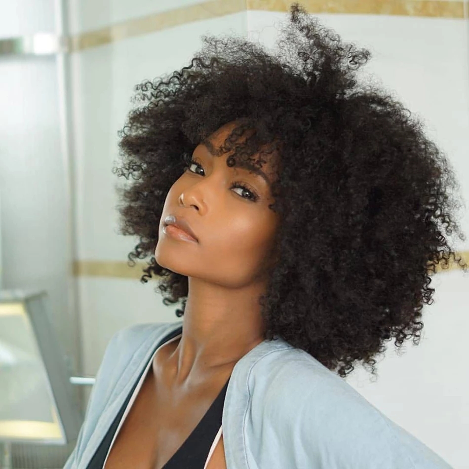 Glueless Afro Kinky Curly Human Hair Wig for Women Brazilian Hair ready to wear Full Volume Kinki Culr None Lace Front Wigs with baby hair 150% Denist