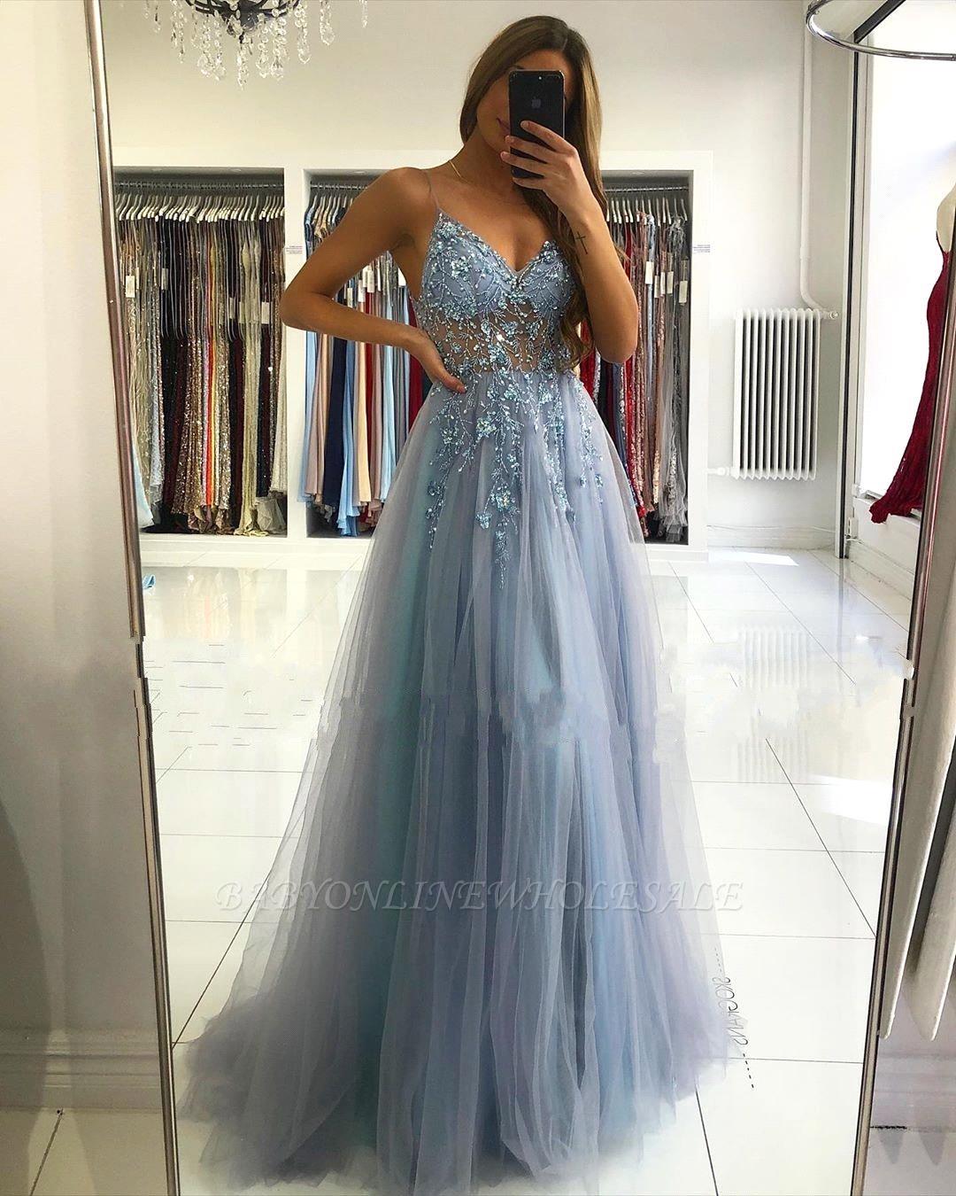 Stunning Pink Chamapgne Blue Prom Dresses A E Spahgetti Straps Split Evening Gowns With Beads Sequins Backless Party Vestidos Bc5488 6660311