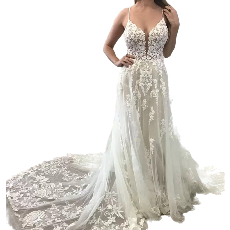 Boho Beach A-Line Lace Wedding Dress Sleeveless Sexy Backless Spaghetti Straps Bridal Gowns 2023 Beaded Charming Summer Bohemian Robe De Marriage